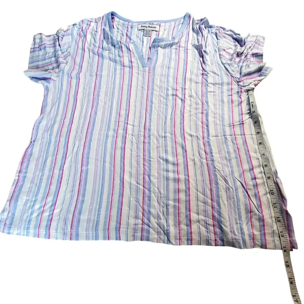 Tommy Bahama Womens Size XL Short Sleeve Cotton Pajama Set Striped Blue/Pink - Picture 5 of 16